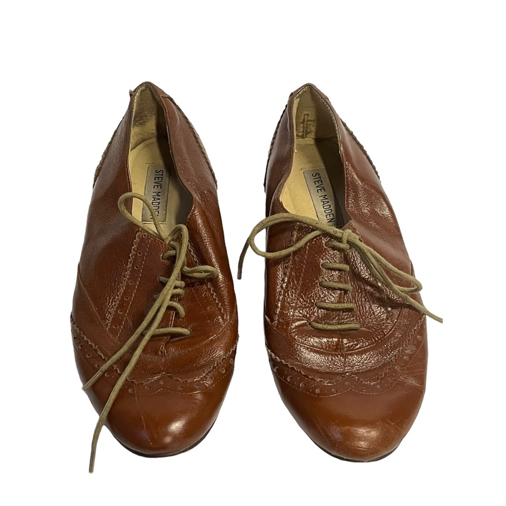 Steve Madden Leather Wingtip Oxfords Lace-up flats Brown Sz 9